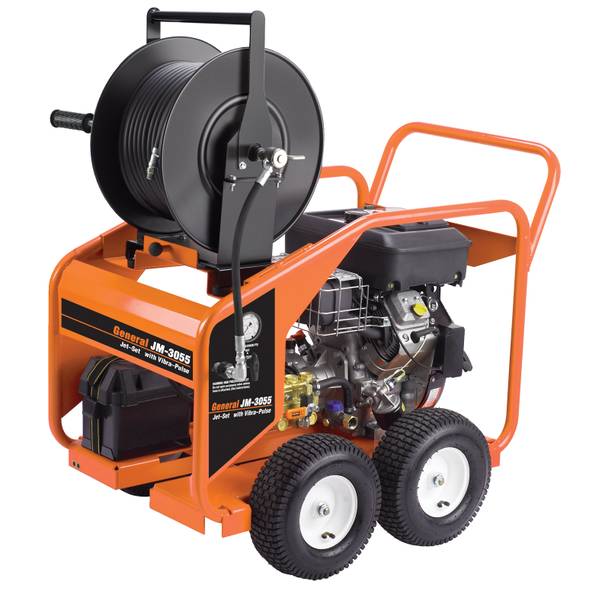 High-pressure water jetter JM-3055 with BRIGGS & STRATTON engine, electric starter, and 210 bar high-pressure pump, ideal for pipe cleaning - B•tools